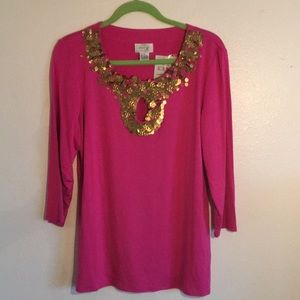 D. Pink w/ gold accent  3/4 sleeve top XL  Just B